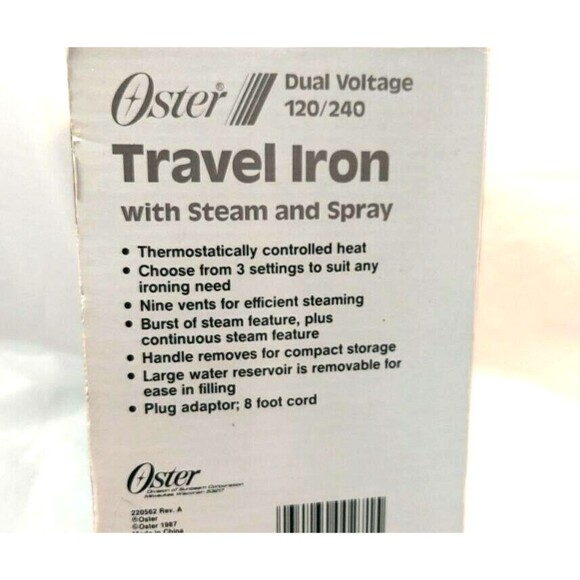 Vintage Oster Travel Iron Spray Mini Iron Dual Voltage 120/240 Orig Box White - Picture 2 of 10